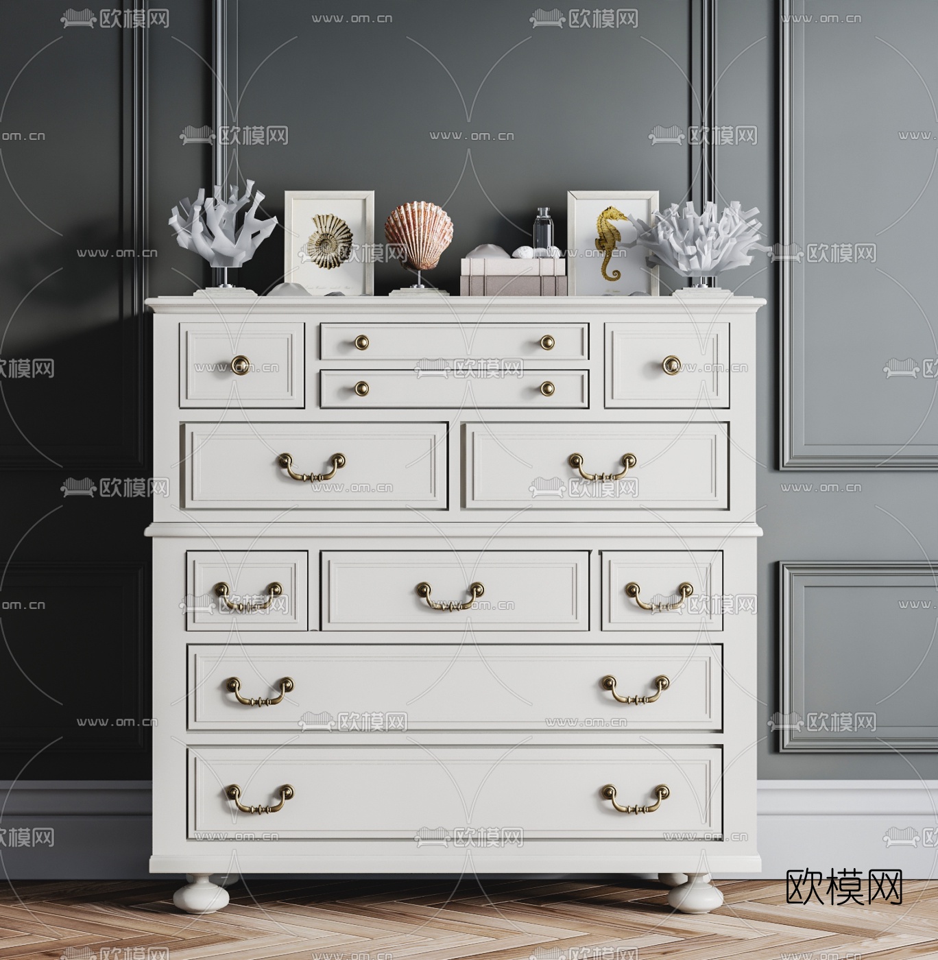 美式边柜摆件3d模型下载