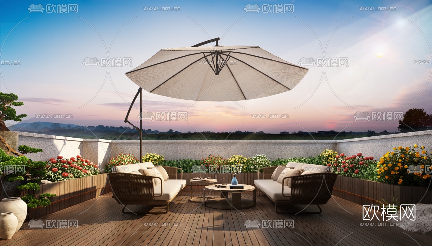 现代露天阳台花园3d模型下载