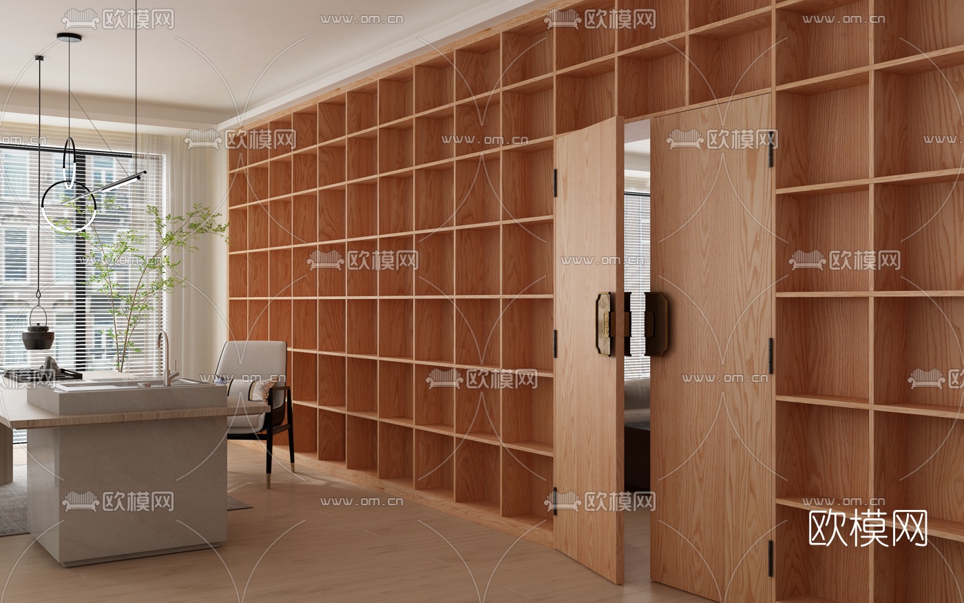 新中式茶室3d模型下载（渲染图2）