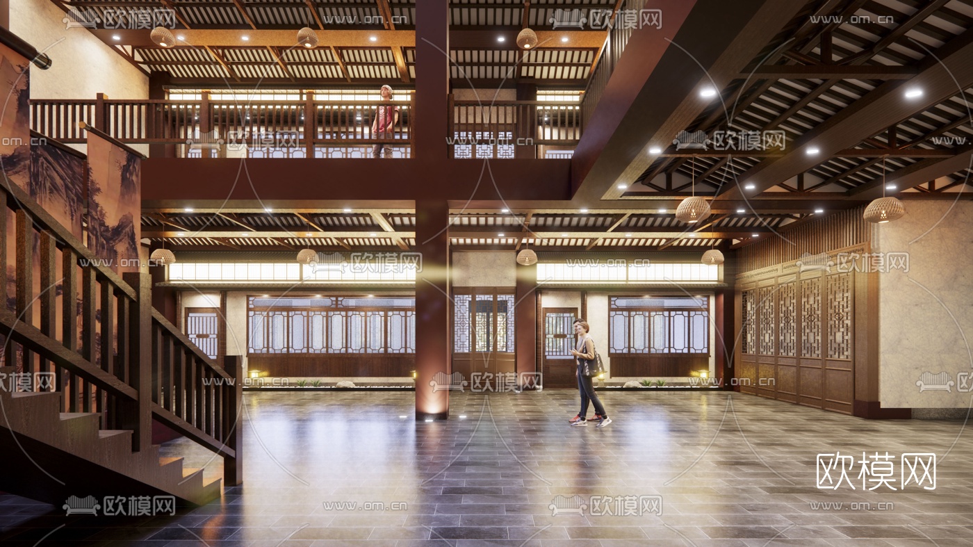 中式戏院su模型下载（渲染图3）