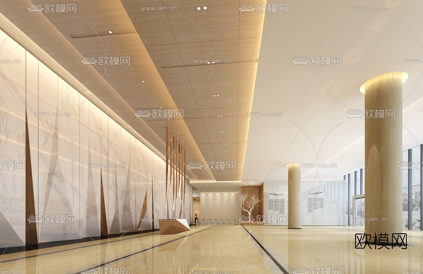 现代办公大堂3D模型-免费3dmax模型库-欧模网