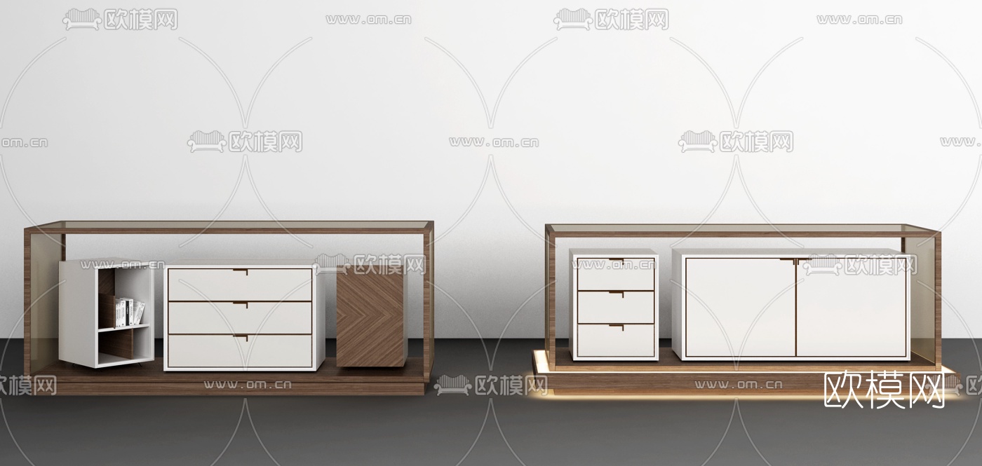 现代实木展示柜组合3D模型