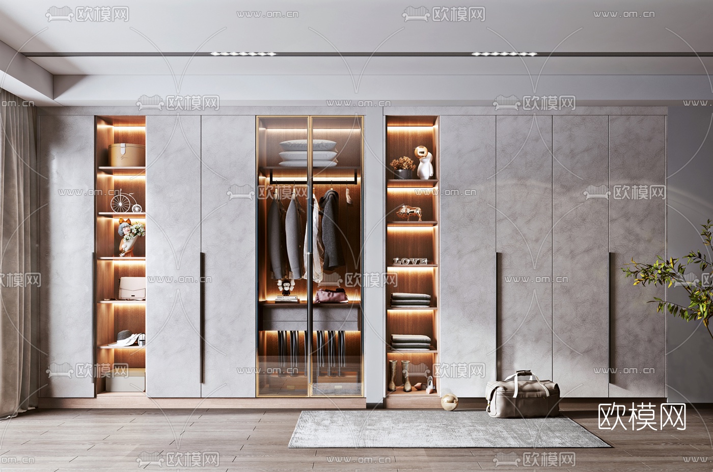 现代轻奢衣柜su模型下载（渲染图1）