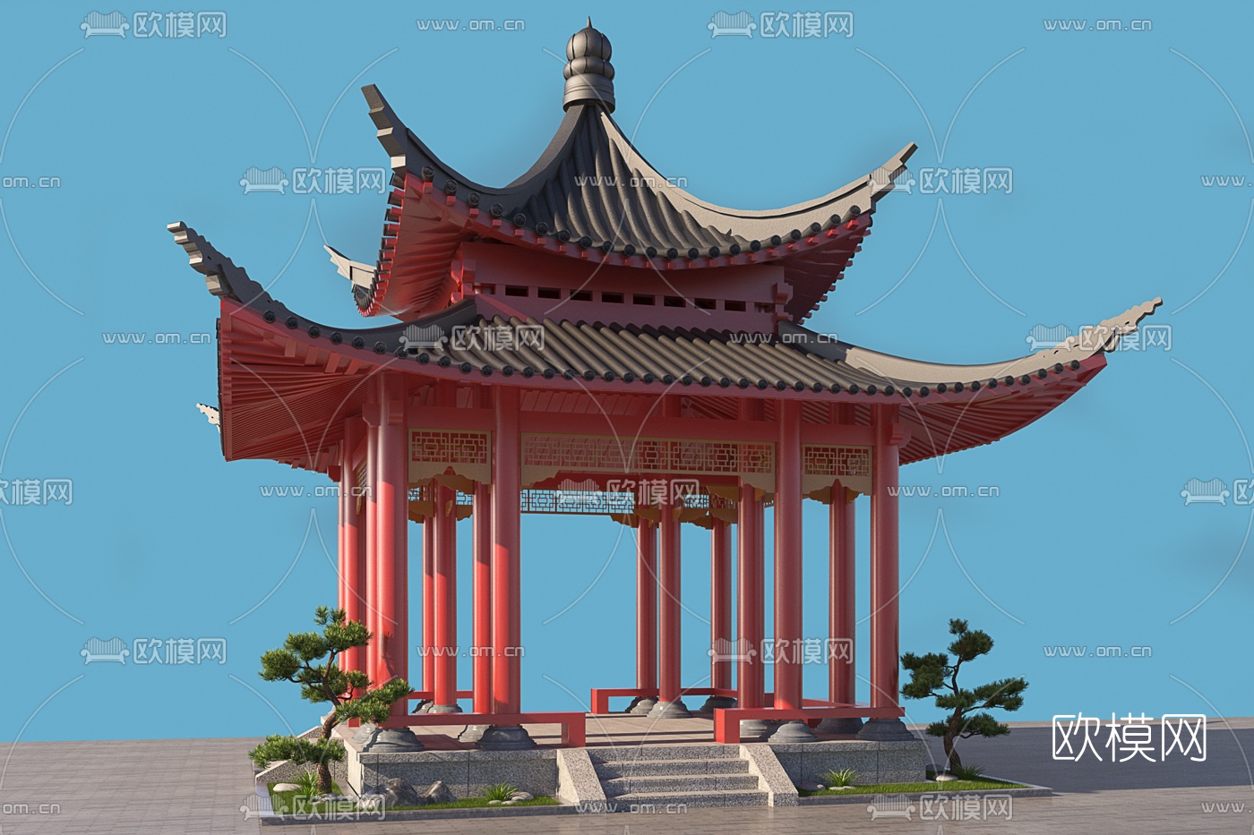 中式古建八角凉亭景观亭3d模型