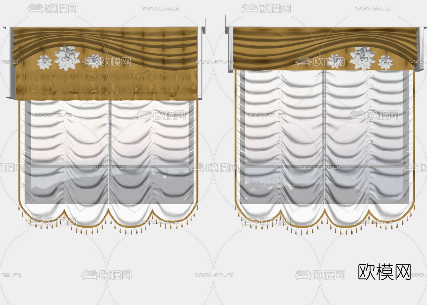 欧式布艺窗帘su模型下载