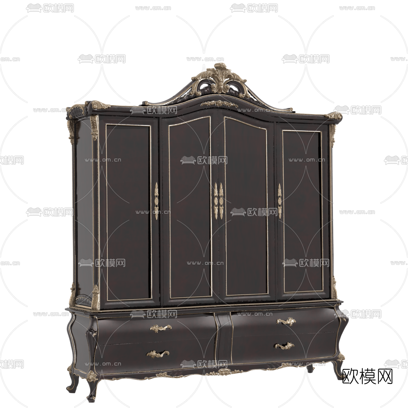 简欧实木衣柜3D模型下载
