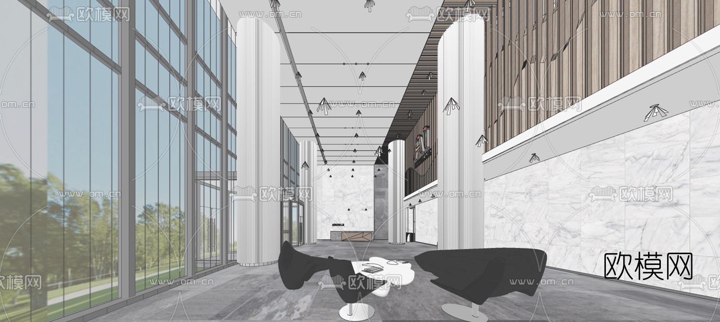 现代办公大堂su模型下载（渲染图2）