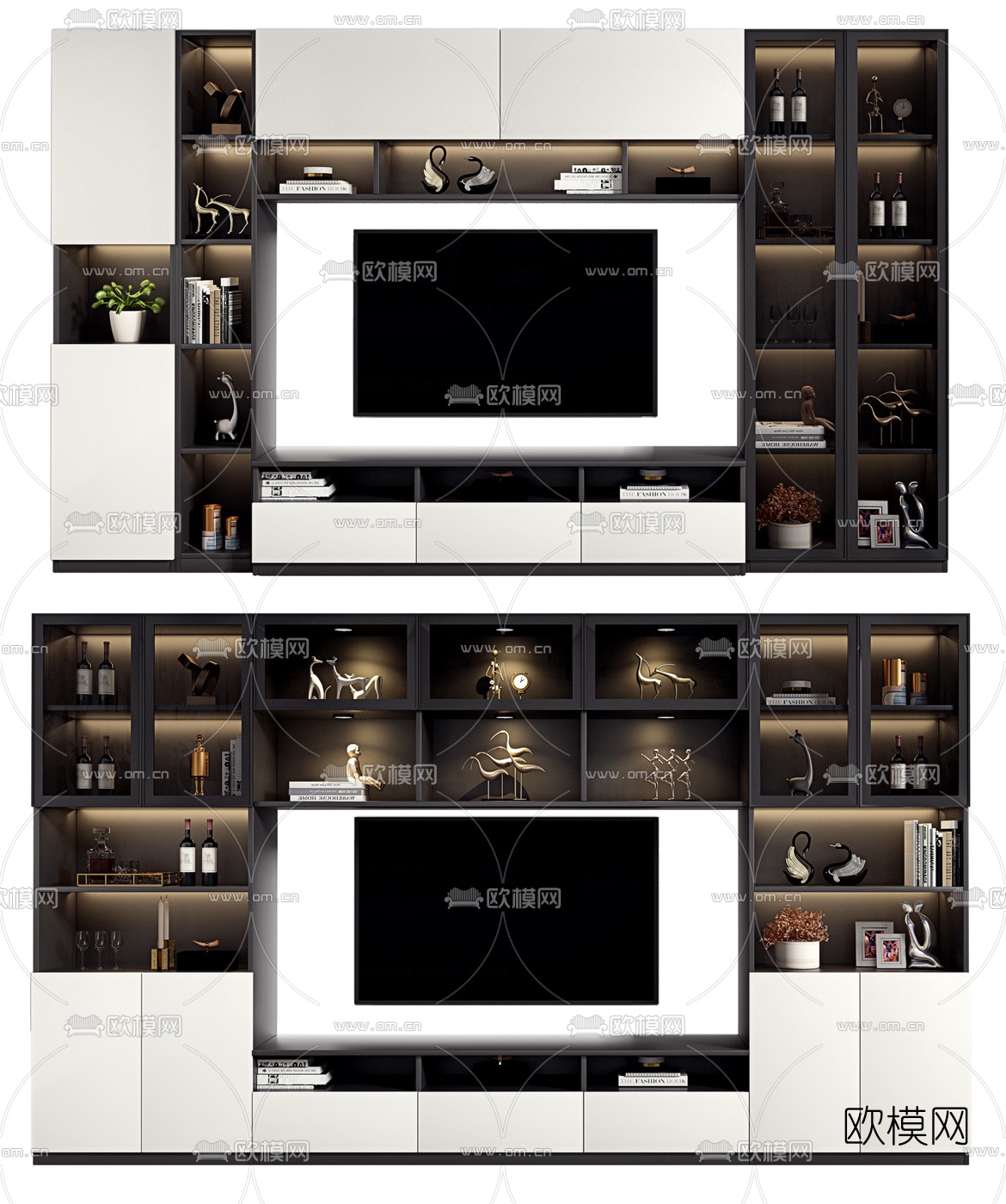 现代轻奢电视柜背景墙susu模型下载（渲染图1）