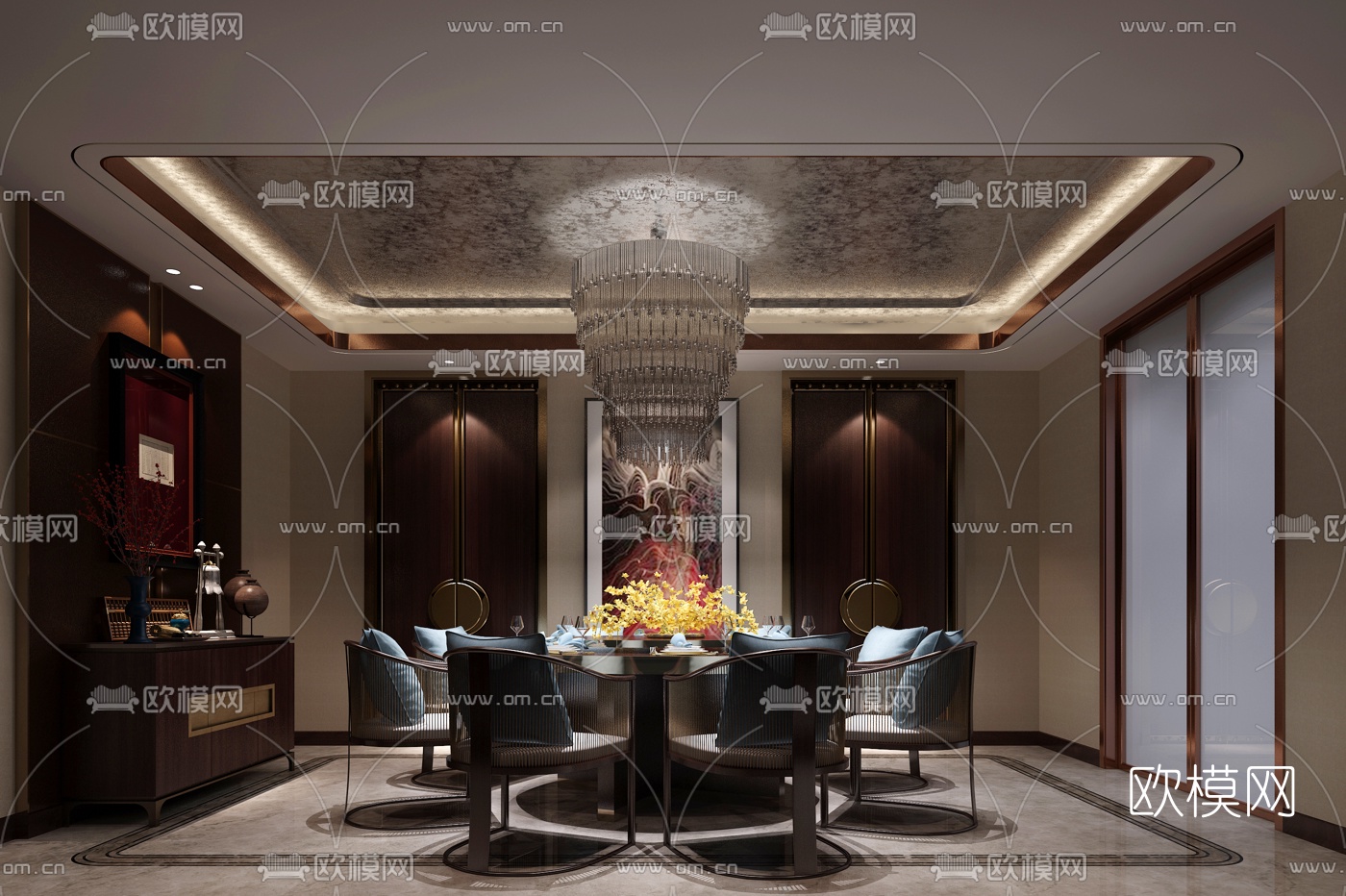 中式餐厅3D模型-免费3dmax模型库-欧模网