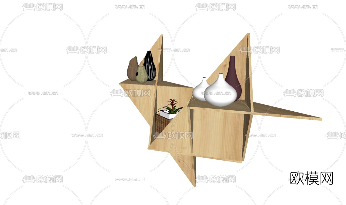 现代装饰架摆件组合免费su模型下载（渲染图2）