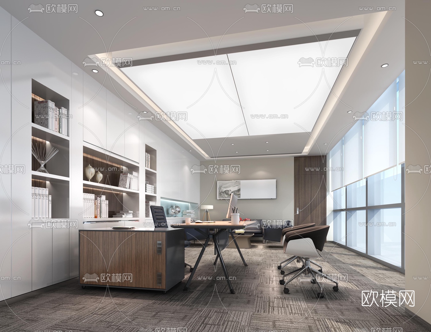 现代总经理办公室3D模型-免费3dmax模型库-欧模网