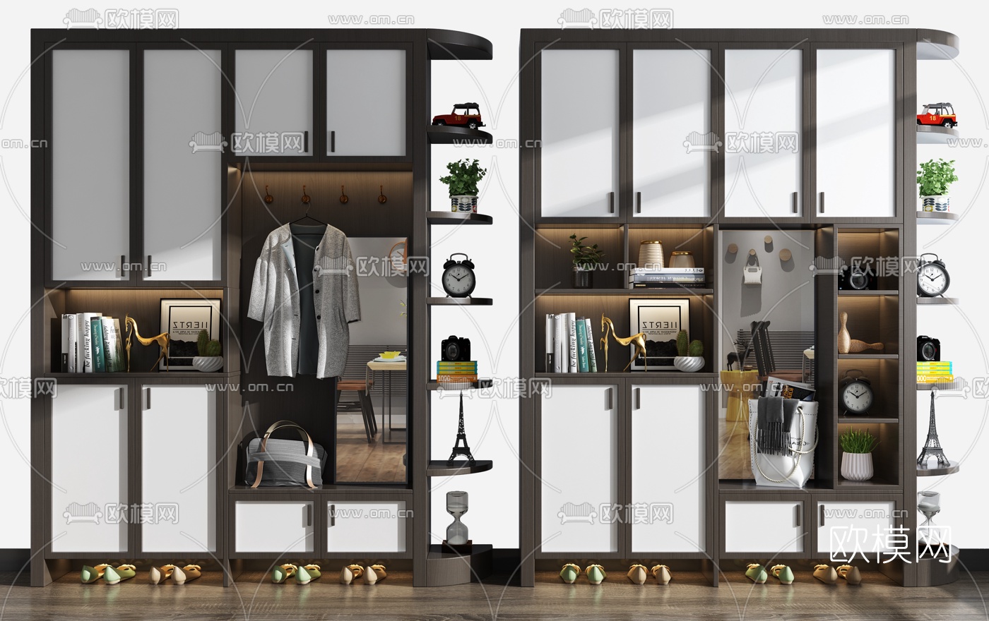 现代实木多功能鞋柜3d模型下载
