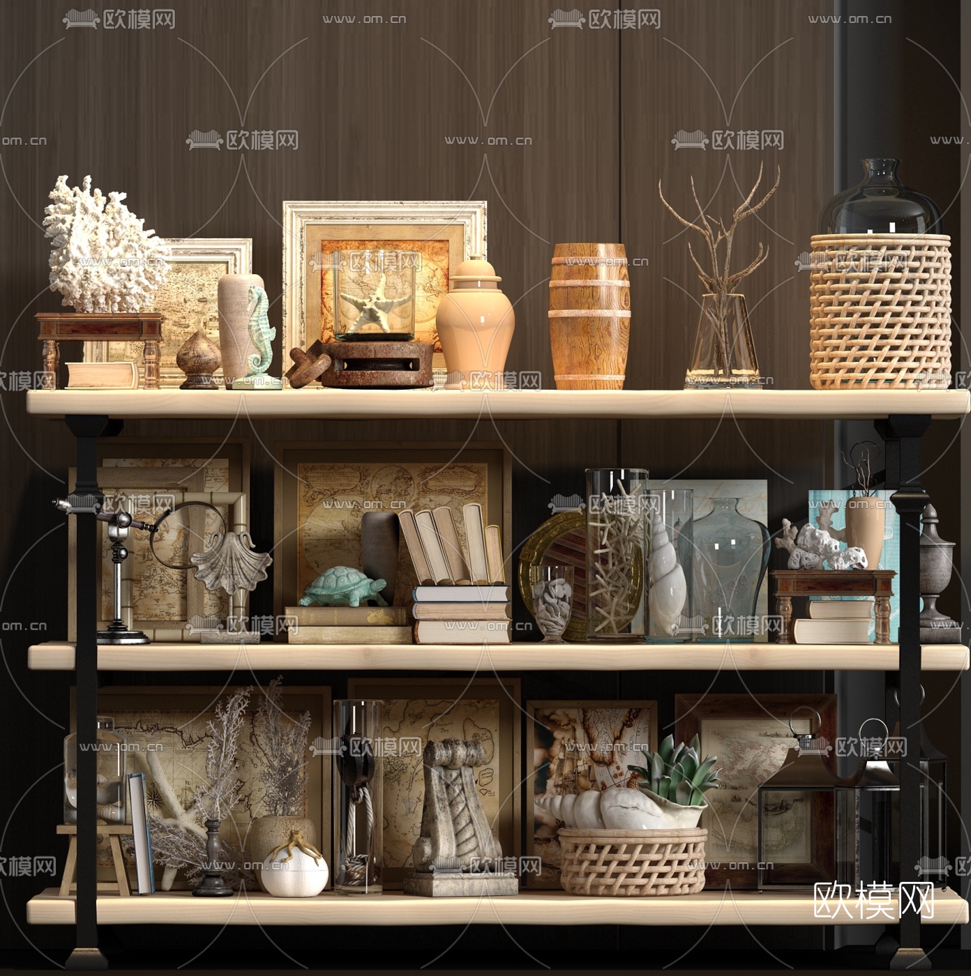 美式书籍饰品摆件3d模型下载