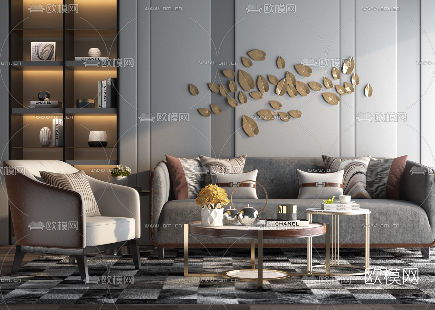 现代轻奢沙发组合3d模型下载_ID10699678_3dmax免费模型-欧模网