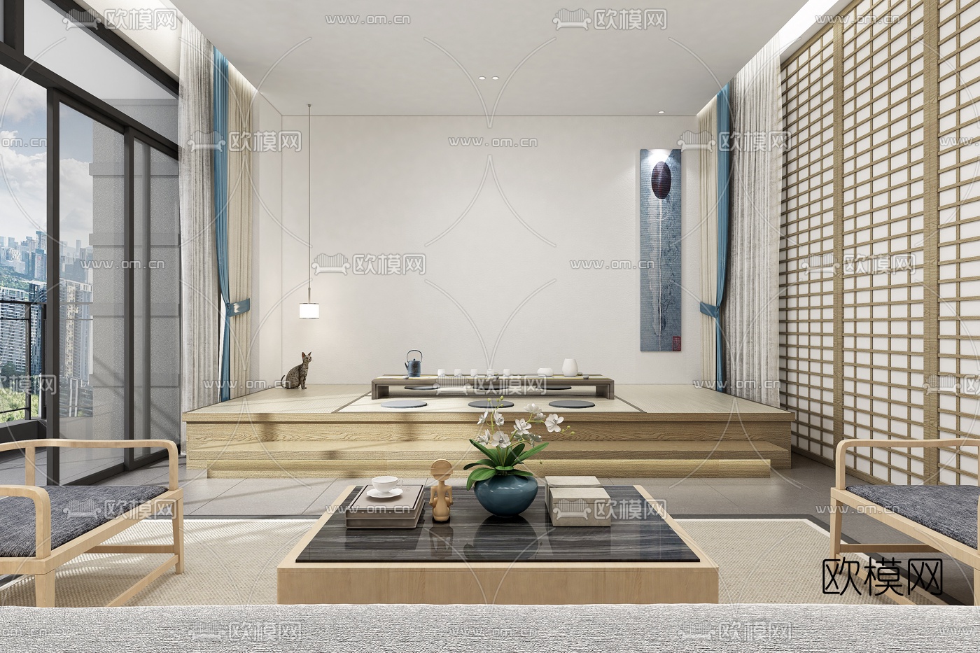 新中式茶室玄关3D模型