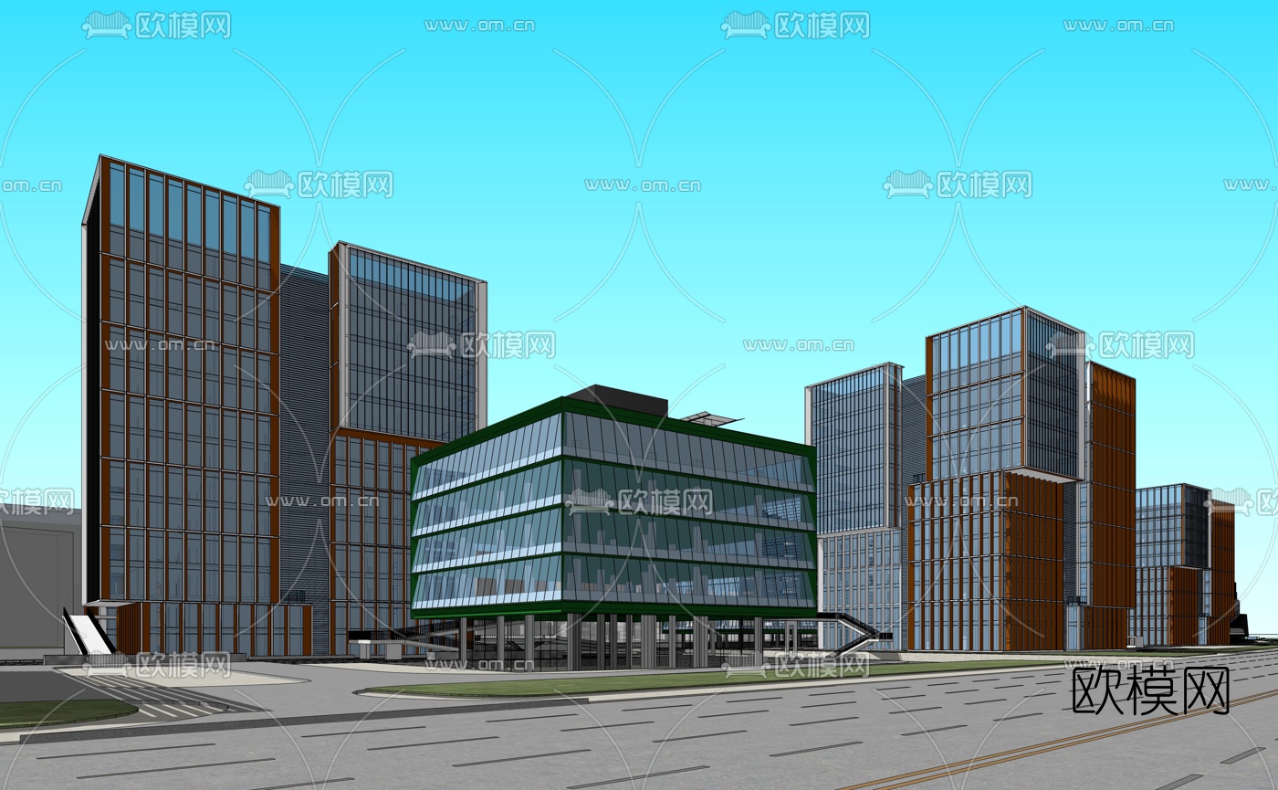 现代办公园区鸟瞰su模型下载（渲染图4）