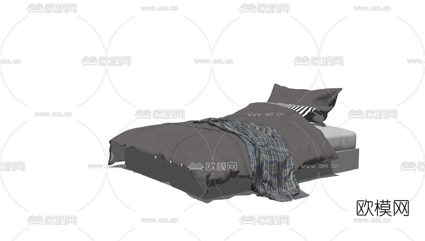 现代布艺双人床免费su模型下载（渲染图3）