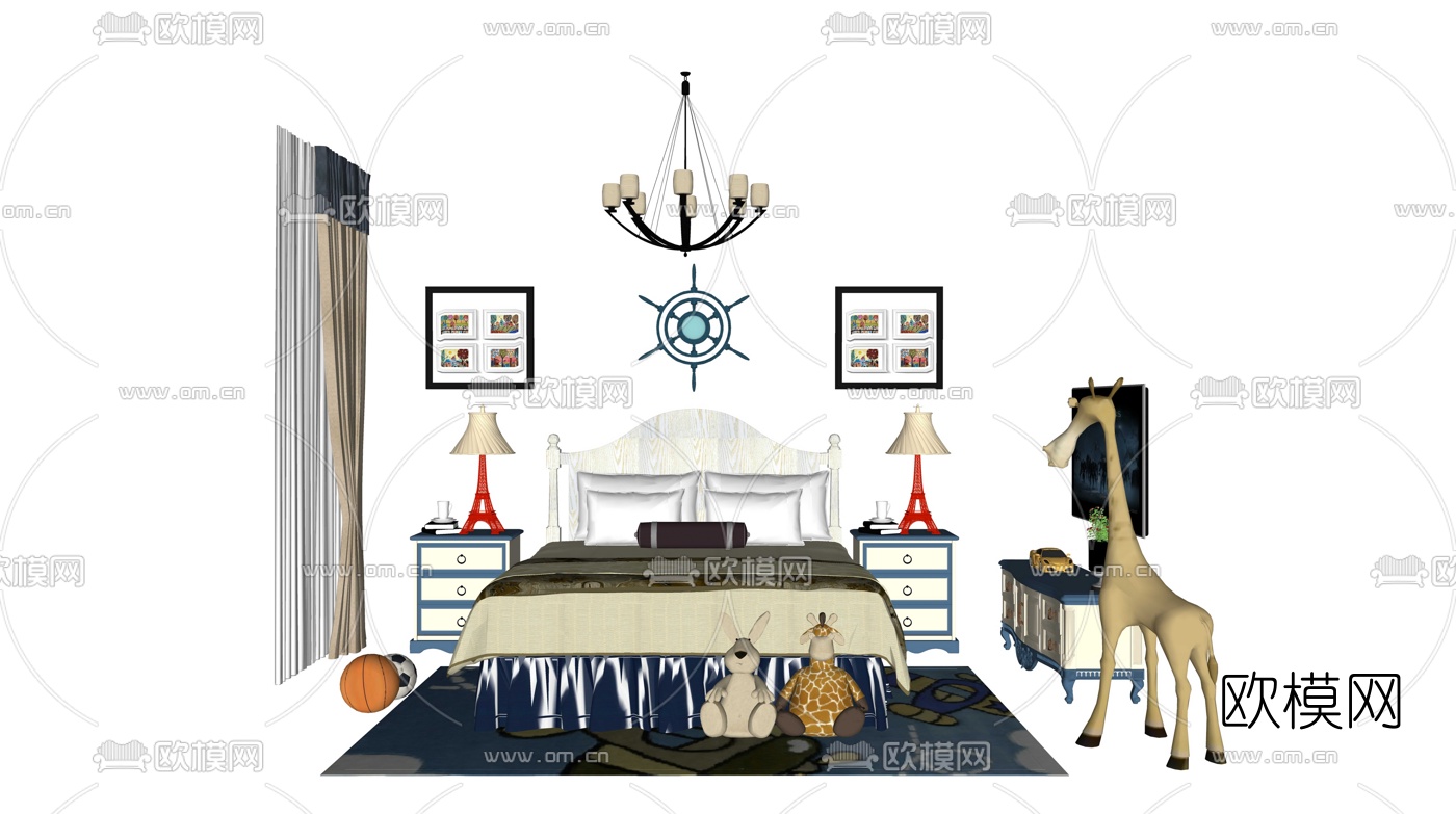 欧式儿童床组合su模型下载（渲染图1）