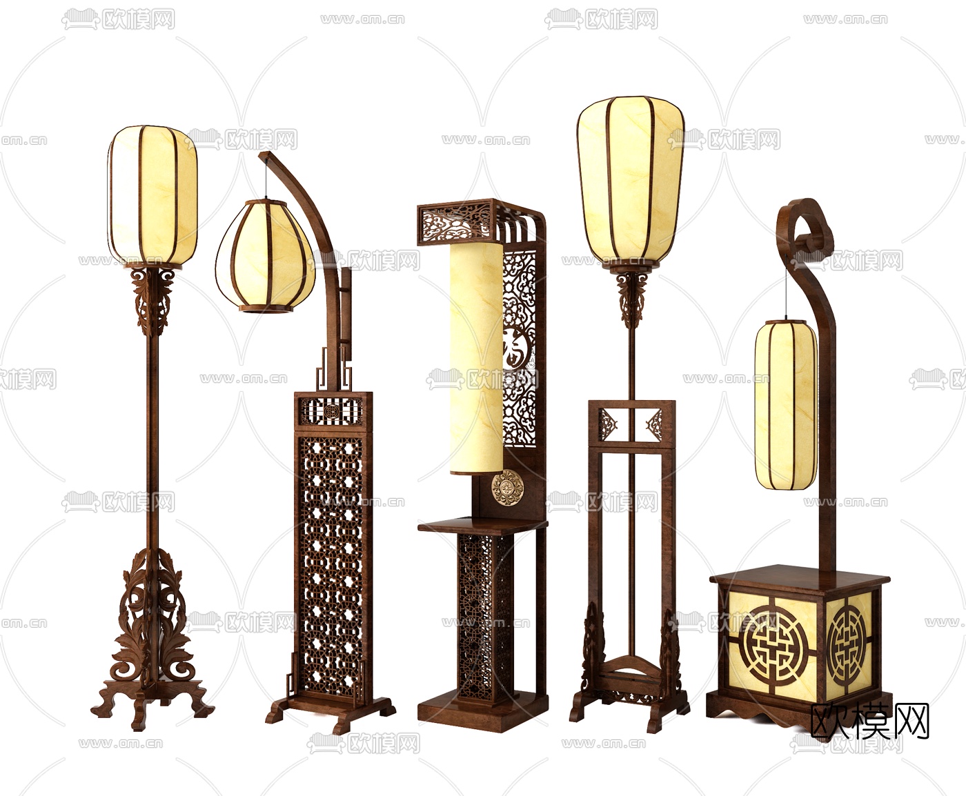 中式实木落地灯3D模型下载