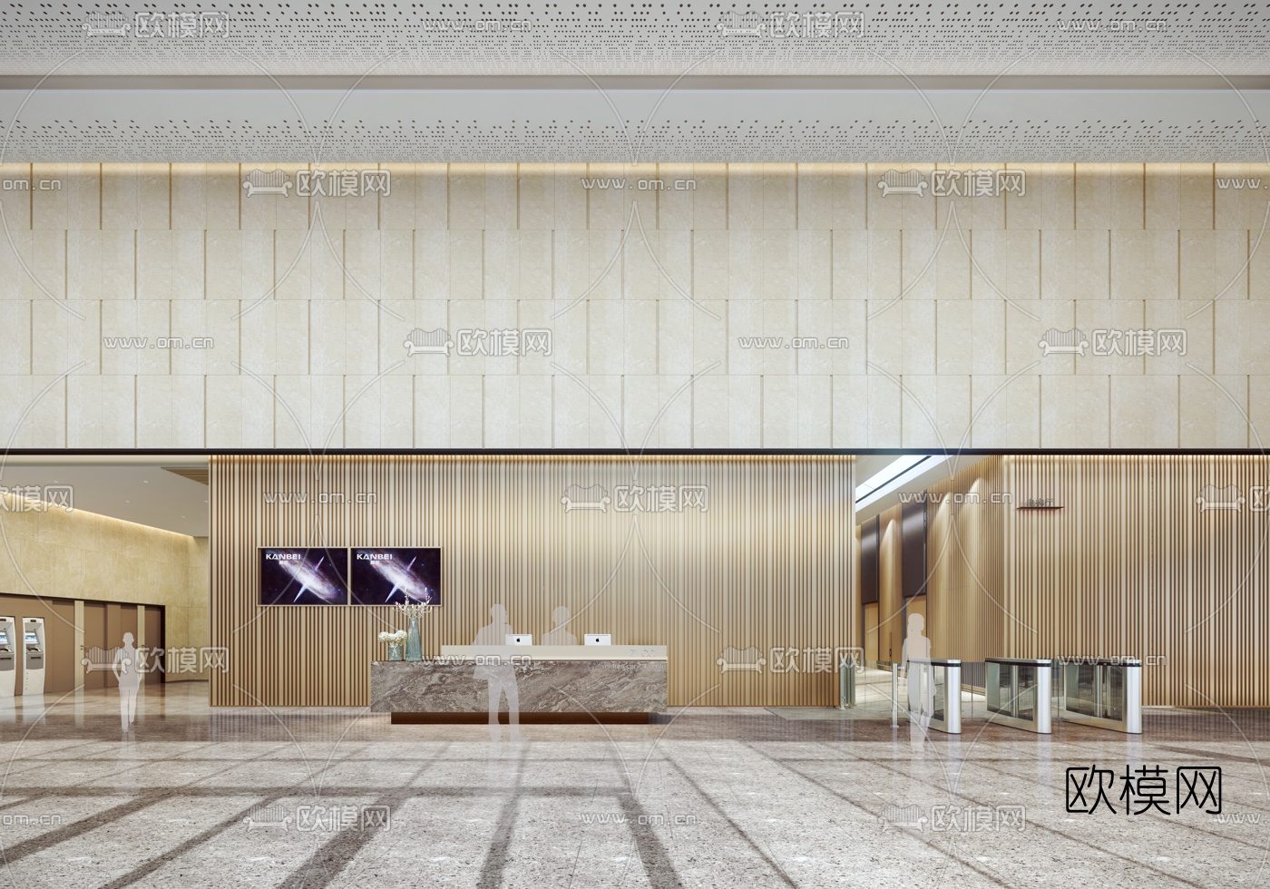 现代办公楼大堂前台3d模型下载（渲染图2）