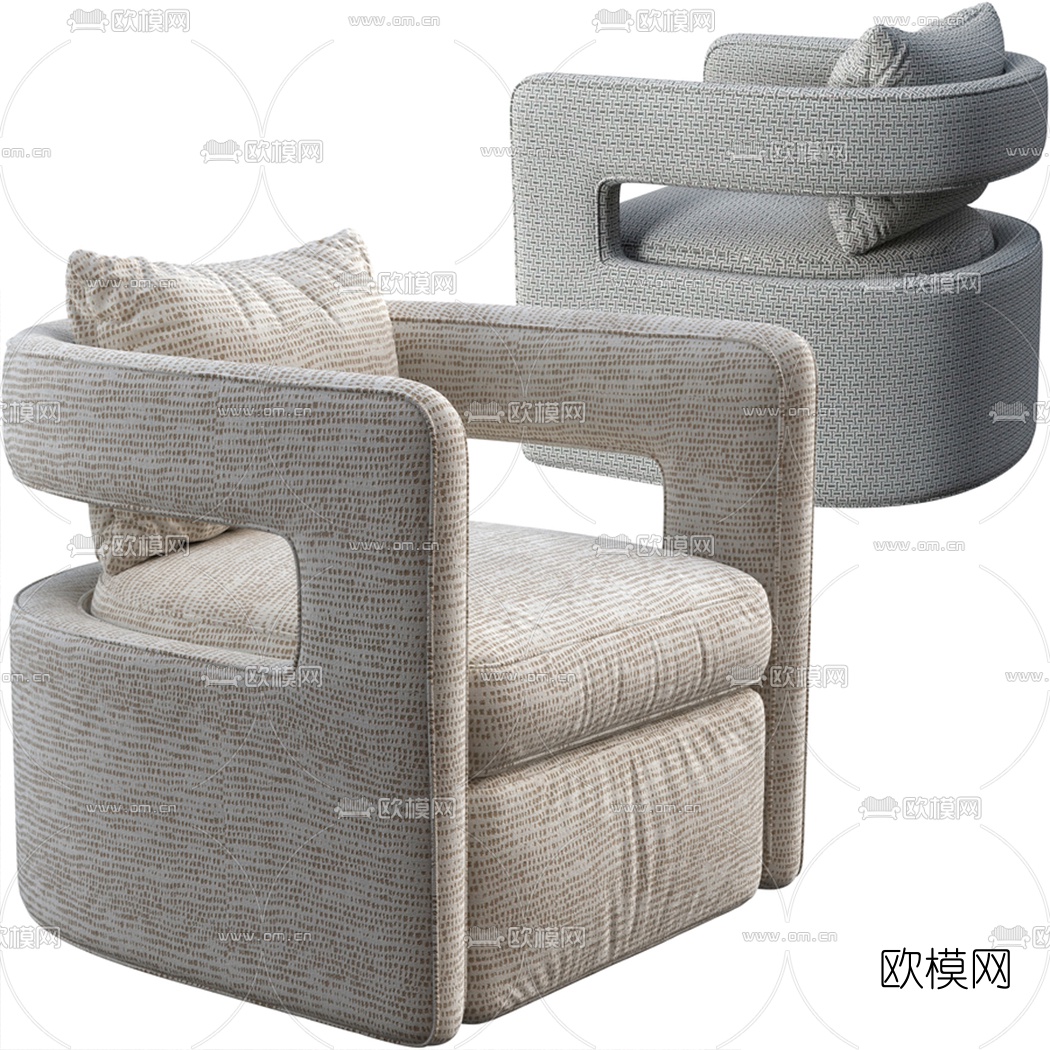现代布艺单人沙发3d模型下载（渲染图2）