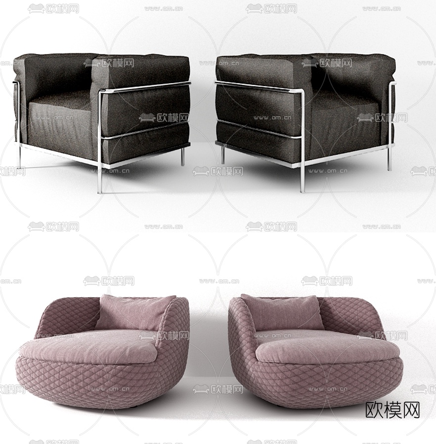 现代布艺单人懒人沙发组合3D模型下载_ID10061139_3dmax免费模型-欧模网
