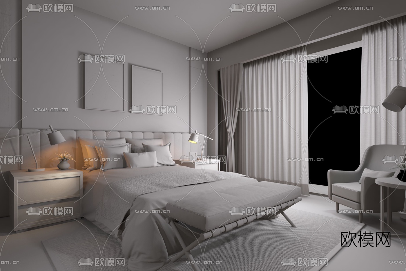 元禾大千新作 现代卧室3D模型下载（渲染图4）