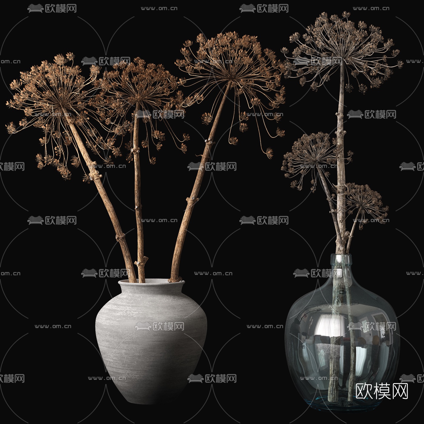 现代干枝花瓶3d模型