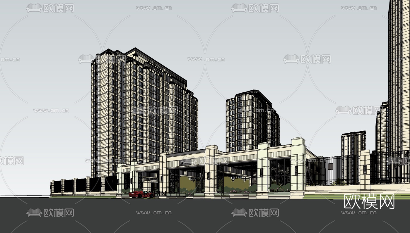 新古典高层公寓楼su模型下载（渲染图2）