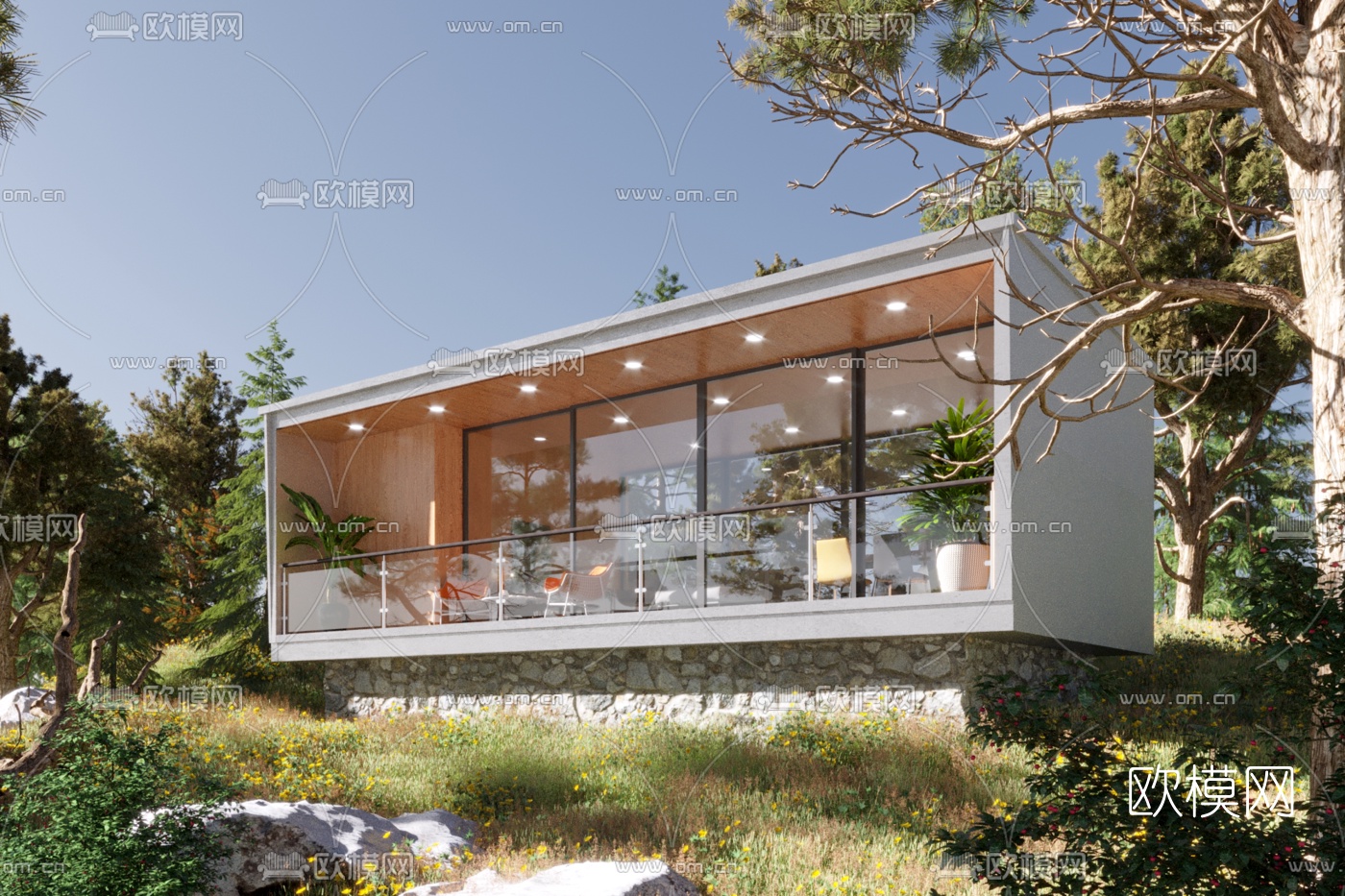 现代玻璃房别墅外观3d模型下载（渲染图2）