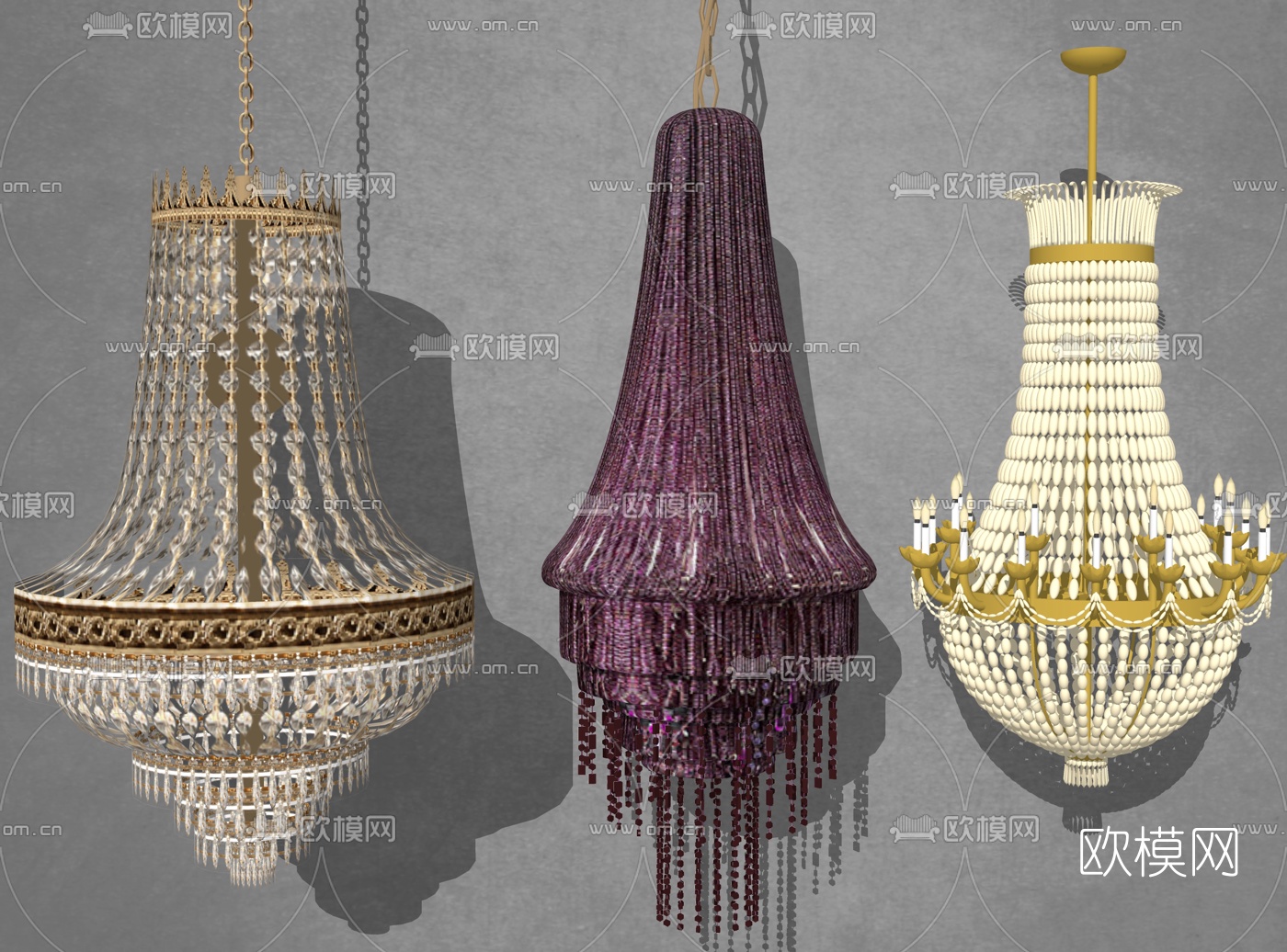 欧式奢华水晶吊灯su模型下载（渲染图1）
