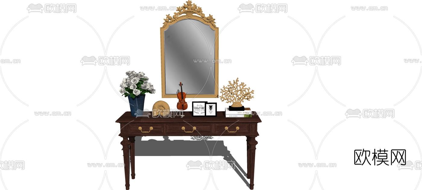 美式梳妆台摆件组合su模型下载