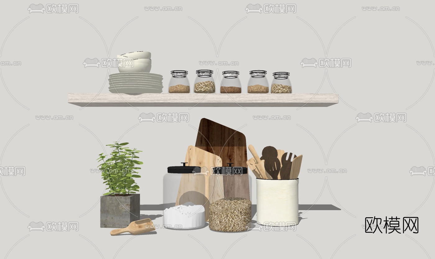 北欧厨具餐具摆件组合免费su模型下载