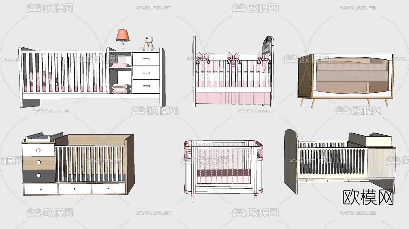 北欧儿童床婴儿床su模型下载