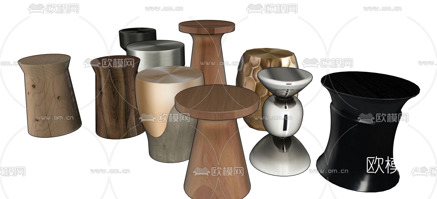 现代实木凳子组合su模型下载（渲染图2）