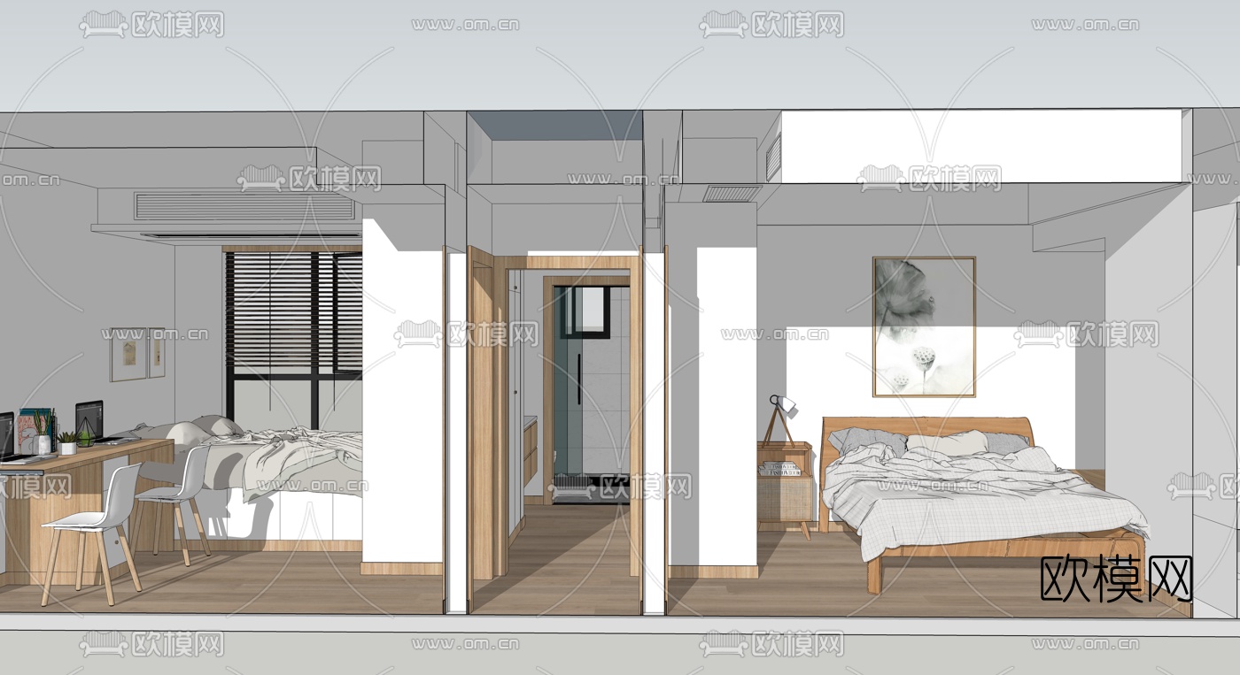北欧客餐厅su模型下载（渲染图3）