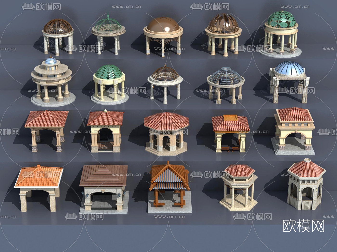 欧式建筑构件景观亭组合3d模型