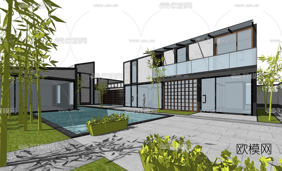 现代别墅免费su模型下载_ID10438494_sketchup模型下载-欧模网