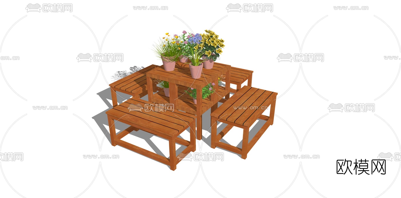 现代花箱盆栽组合su模型下载（渲染图2）