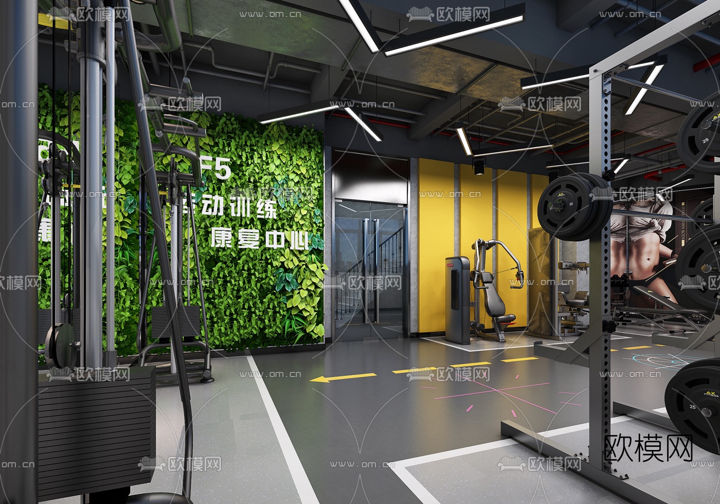工业风健身房3d模型下载（渲染图3）