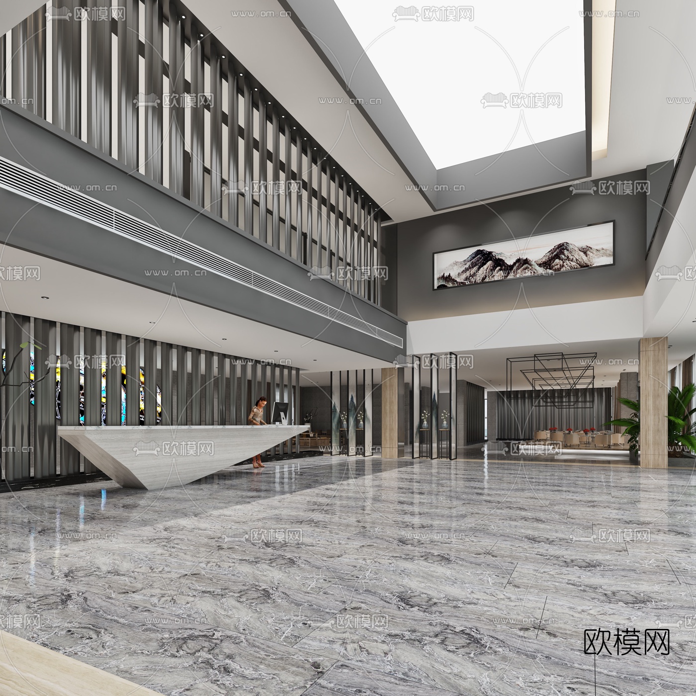 现代酒店大堂接待区3D模型下载_ID10173528_3dmax免费模型-欧模网
