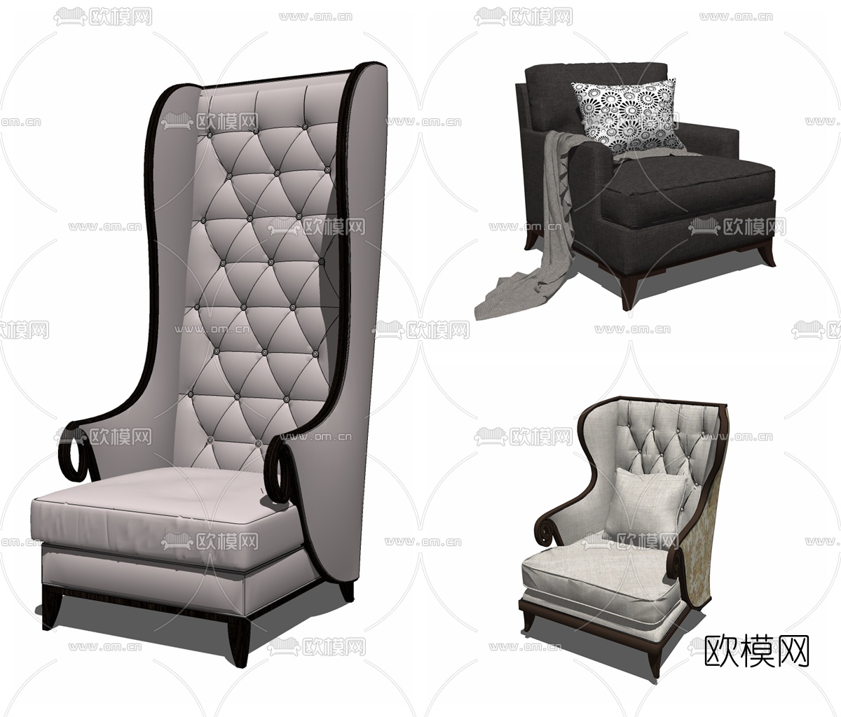 欧式单人沙发组合su模型下载