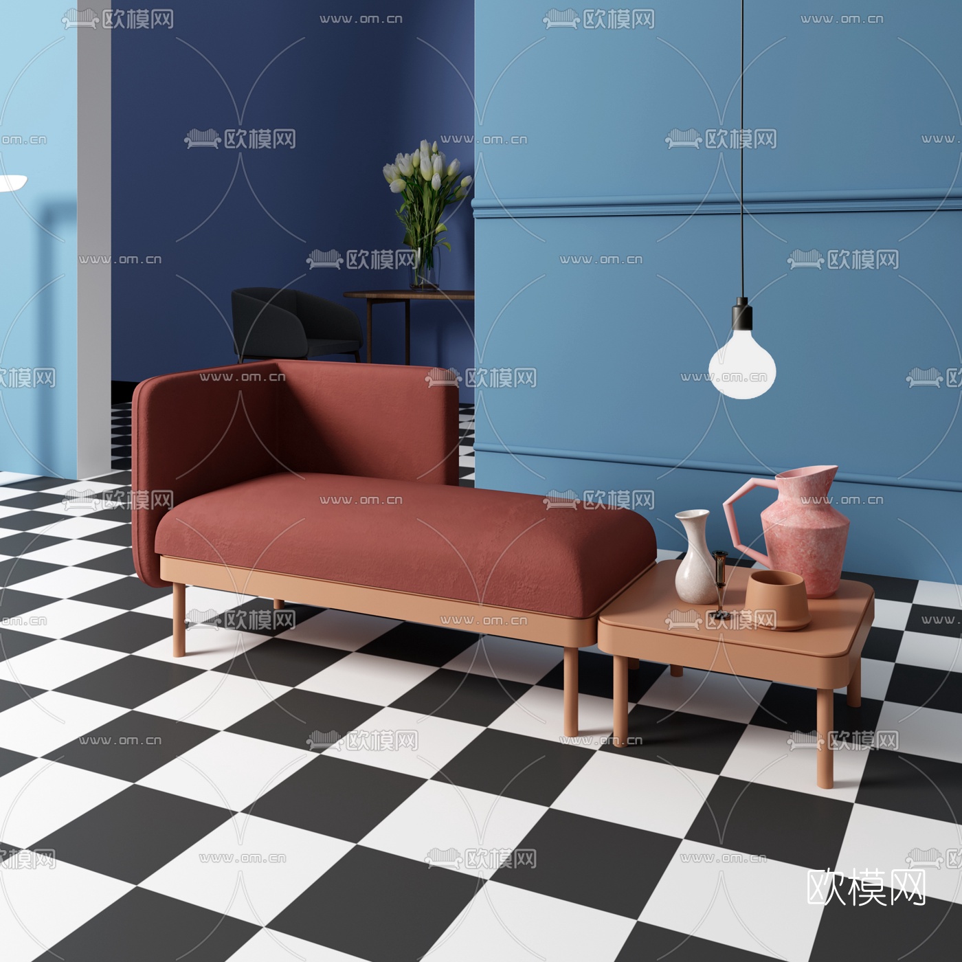 北欧布艺贵妃椅3d模型下载