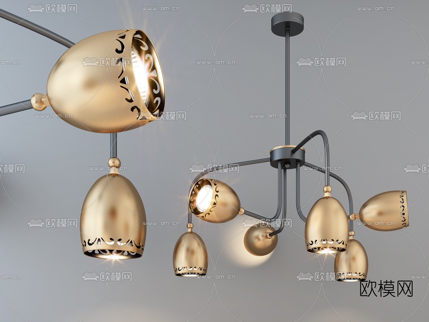 现代金属多头吊灯3d模型