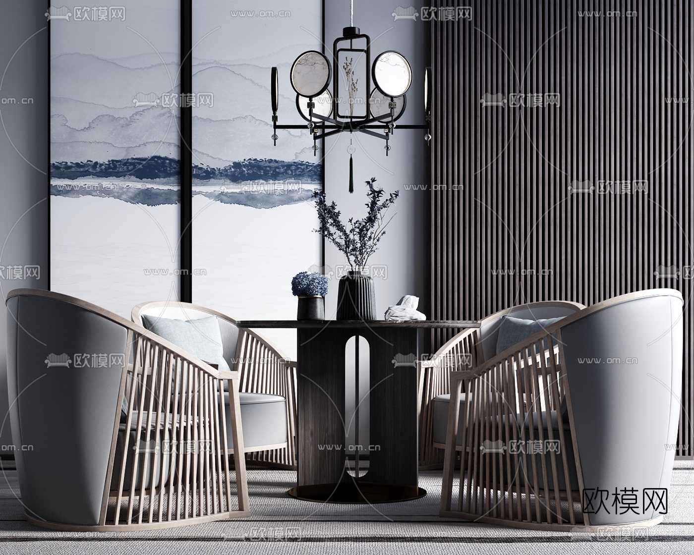 新中式轻奢休闲桌椅3d模型下载