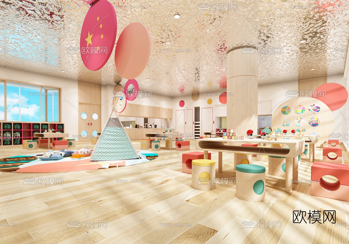 现代幼儿园课室3d模型下载（渲染图1）