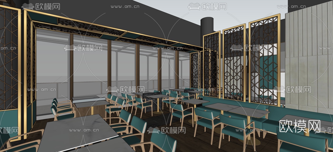 现代轻奢餐厅su模型