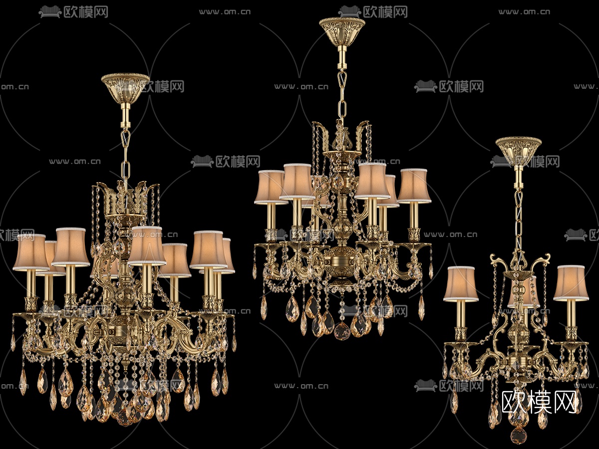 歐式水晶吊燈組合3d模型-免費3dmax模型庫-歐模網