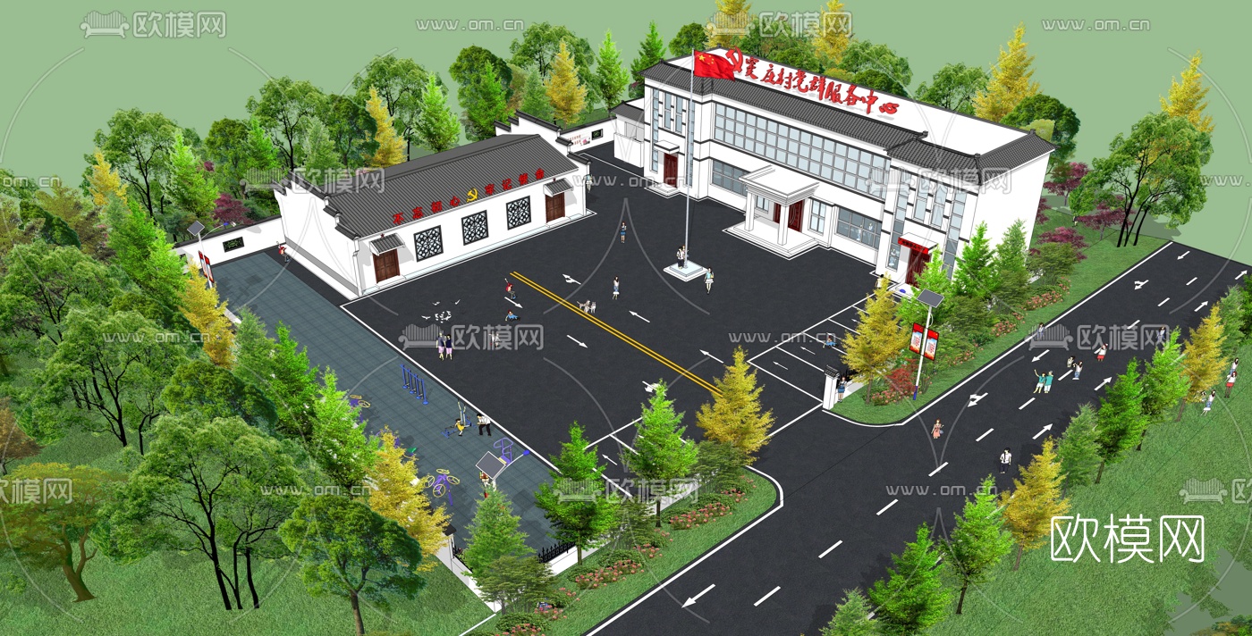 新中式党群服务中心su模型下载（渲染图5）