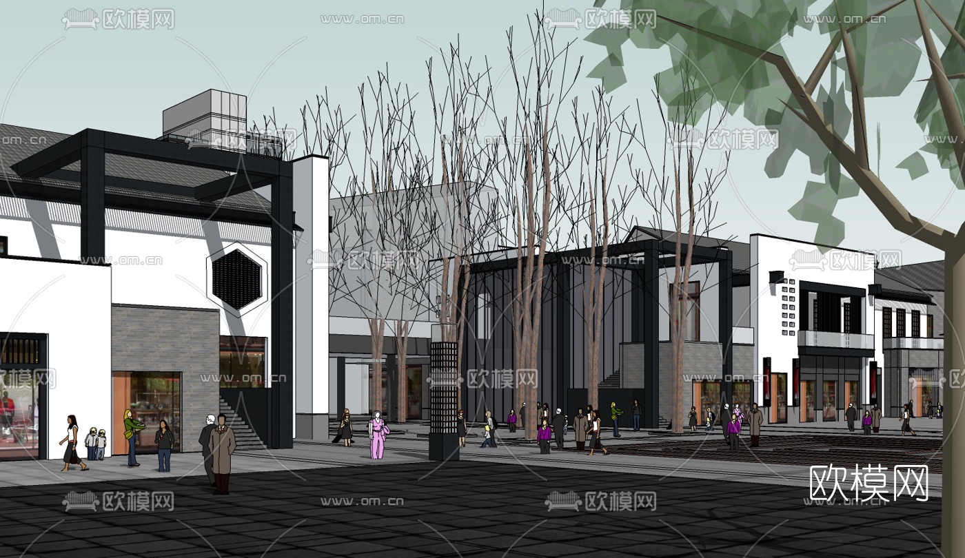 新中式商业街su模型下载（渲染图3）